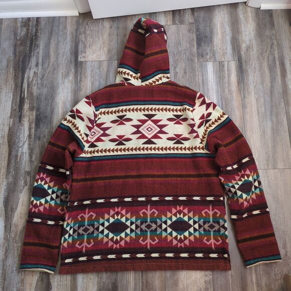 Wool Hooded Jackets for Women and Men - Chocolate Colorful Beige Unisex XL Aztec - Picture 9 of 9